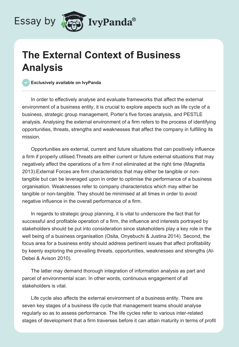 The External Context of Business Analysis. Page 1