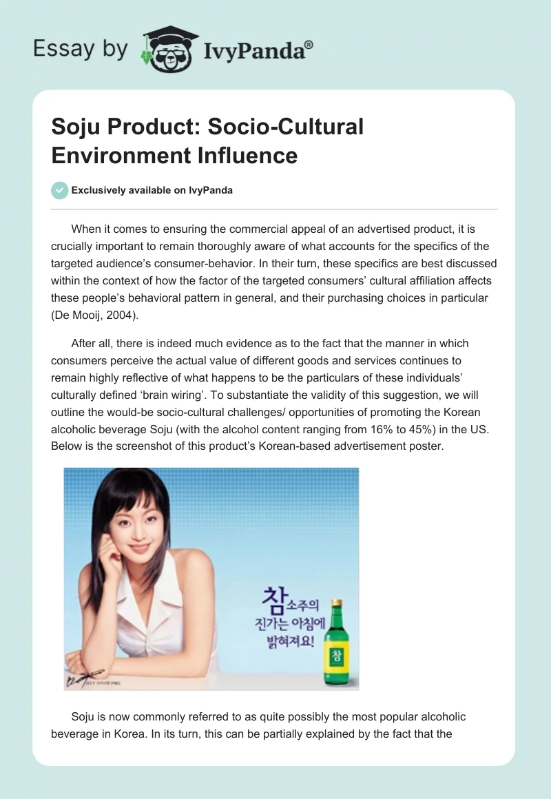 Soju Product: Socio-Cultural Environment Influence. Page 1