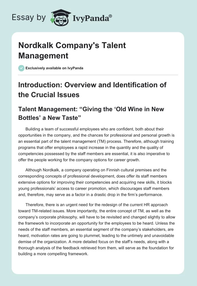 Nordkalk Company's Talent Management. Page 1