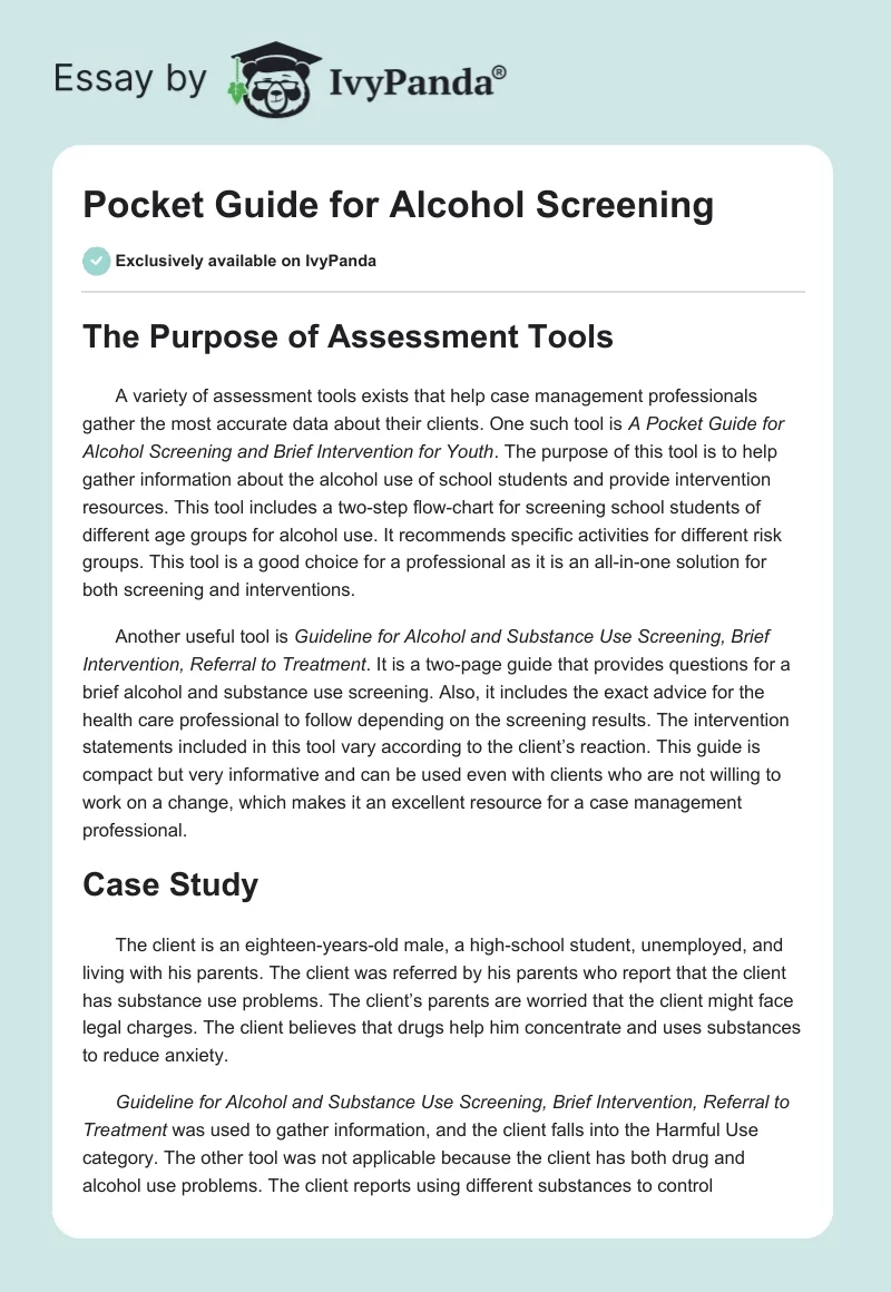 Pocket Guide for Alcohol Screening. Page 1