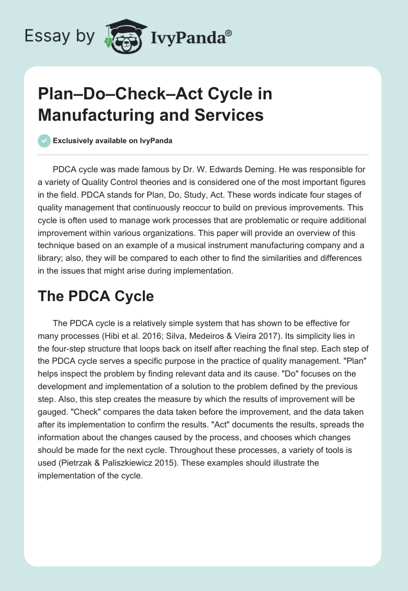 Plan–Do–Check–Act Cycle in Manufacturing and Services. Page 1
