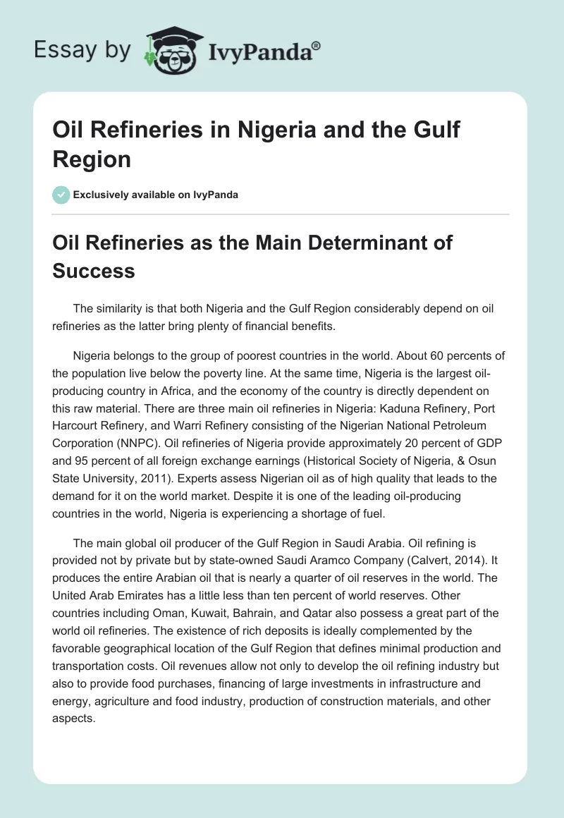 Oil Refineries in Nigeria and the Gulf Region. Page 1