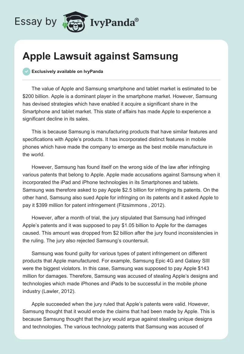 Apple Lawsuit Against Samsung. Page 1