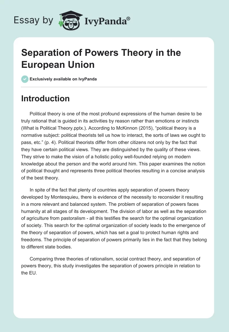 Separation of Powers Theory in the European Union. Page 1