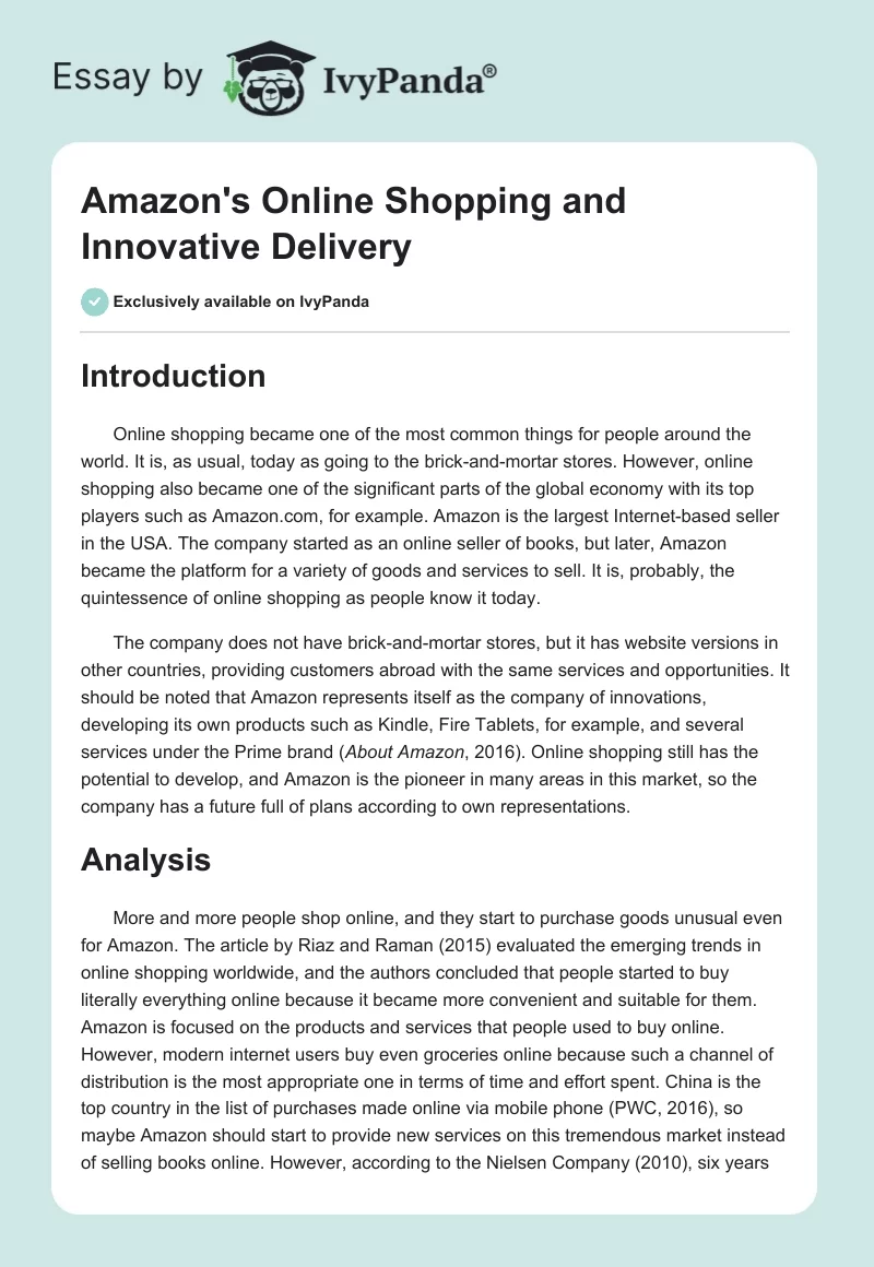 Amazon's Online Shopping and Innovative Delivery. Page 1
