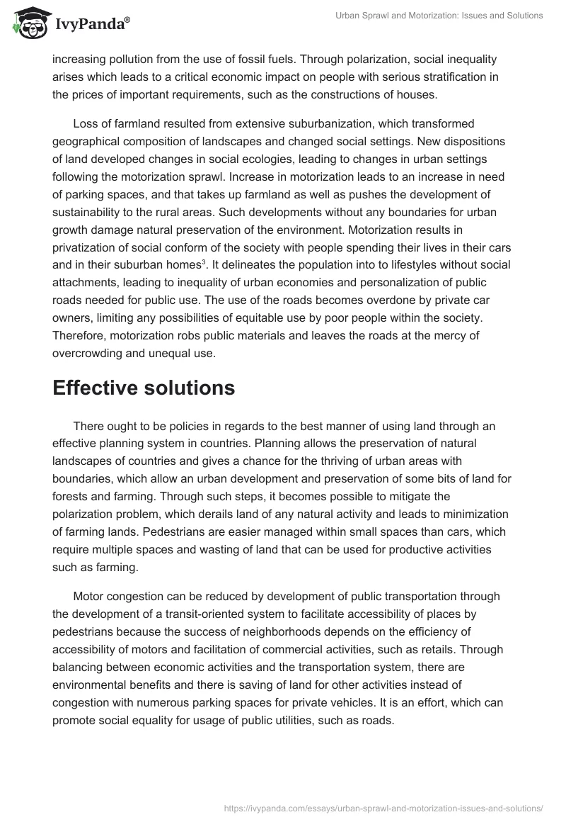 Urban Sprawl and Motorization: Issues and Solutions. Page 2