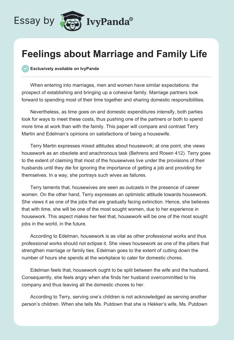 Feelings about Marriage and Family Life. Page 1