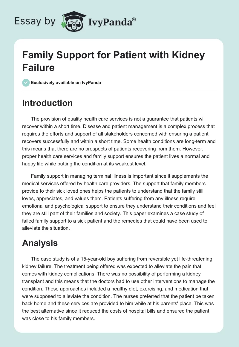 Family Support for Patient with Kidney Failure. Page 1
