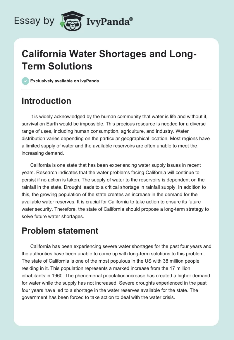 California Water Shortages and Long-Term Solutions. Page 1
