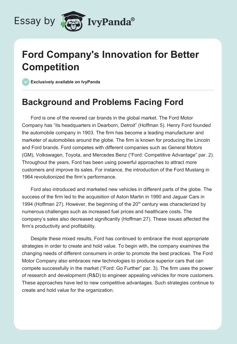 Ford Company's Innovation for Better Competition. Page 1