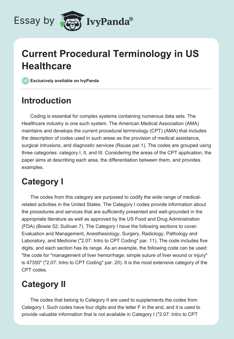 Current Procedural Terminology in US Healthcare. Page 1