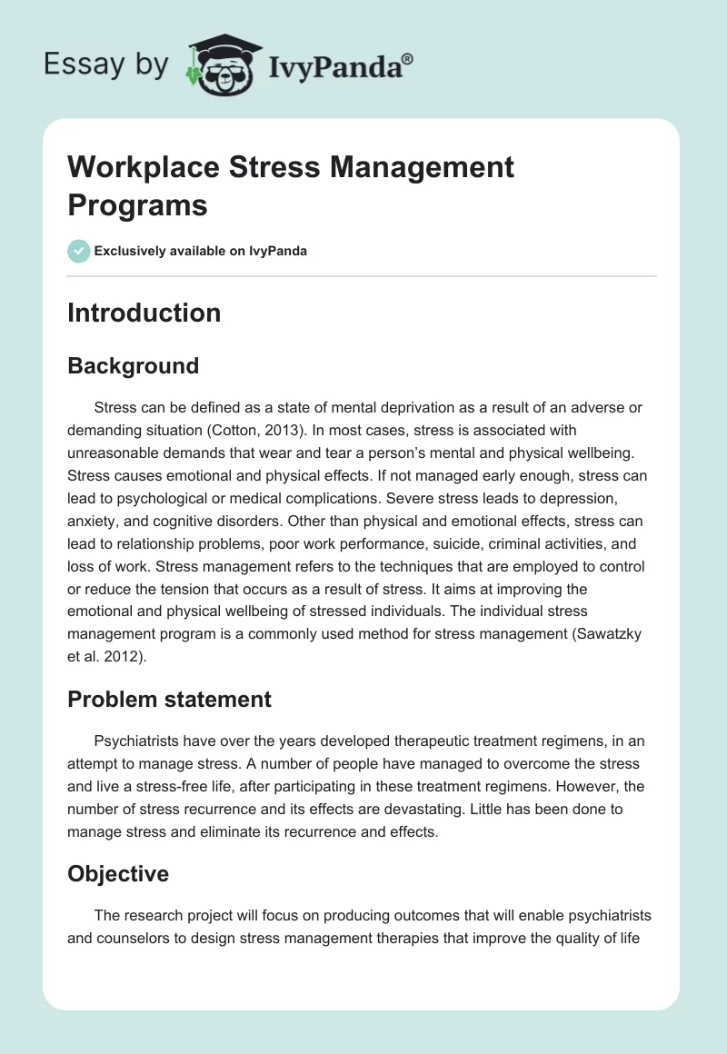 Workplace Stress Management Programs. Page 1