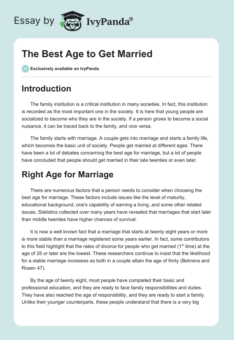 The Best Age to Get Married. Page 1