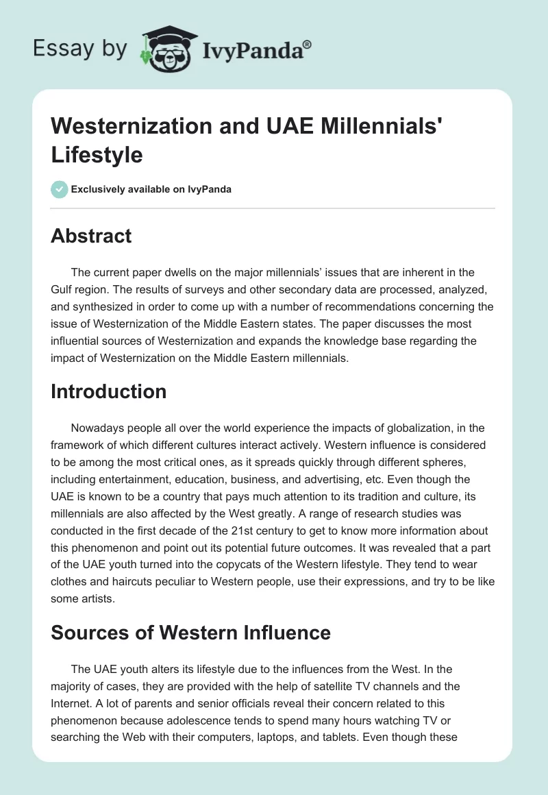 Westernization and UAE Millennials' Lifestyle. Page 1