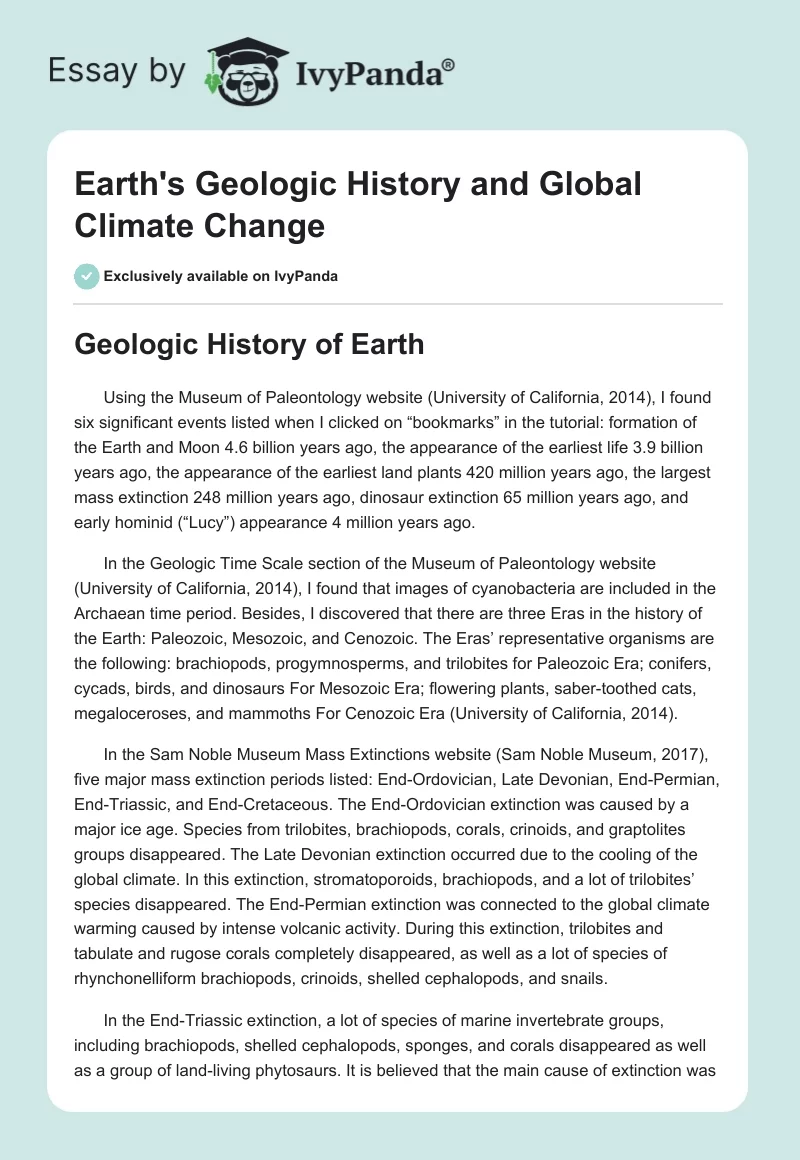 Earth's Geologic History and Global Climate Change. Page 1