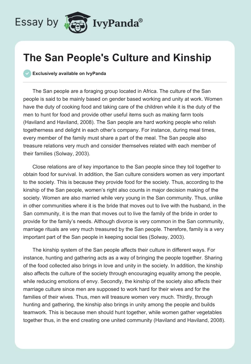 The San People's Culture and Kinship. Page 1