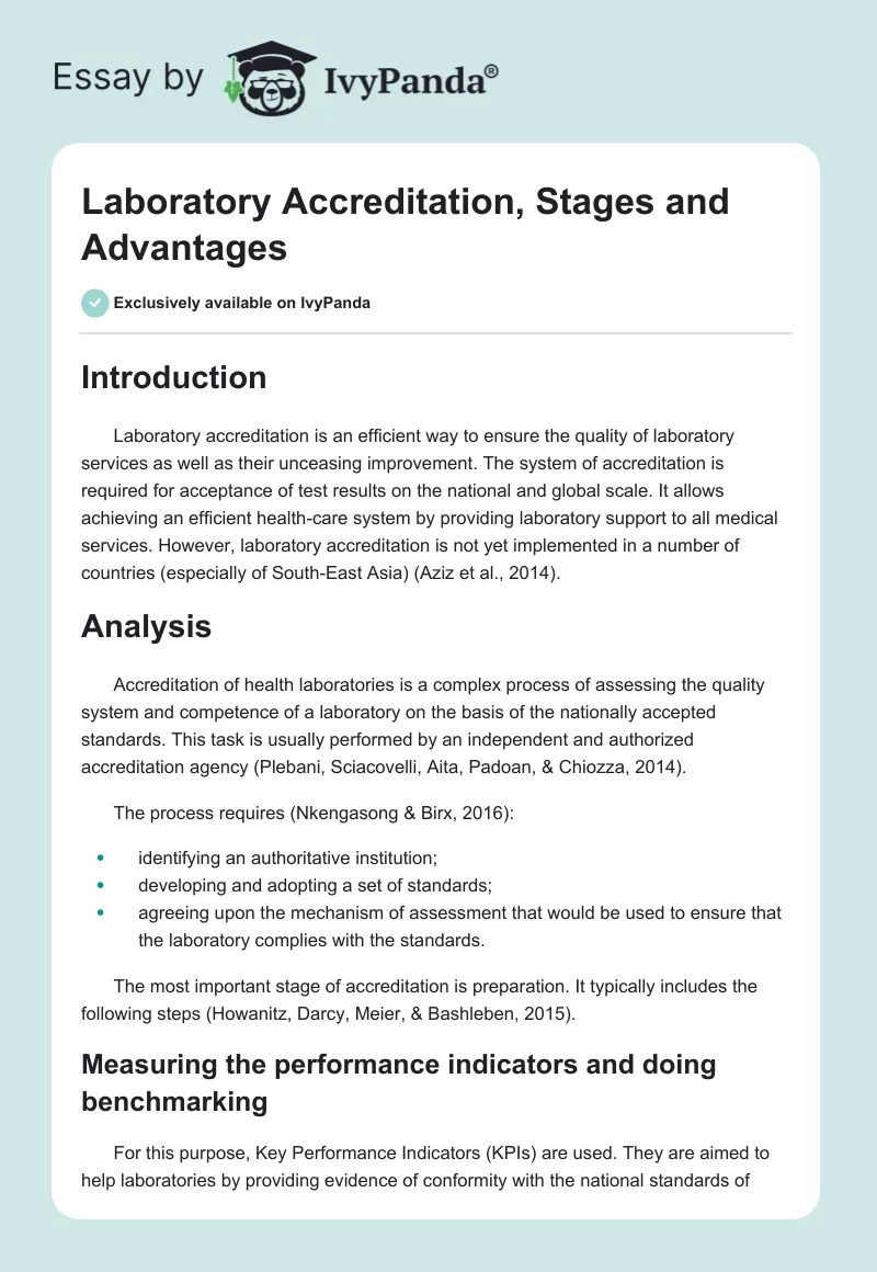 Laboratory Accreditation, Stages and Advantages. Page 1