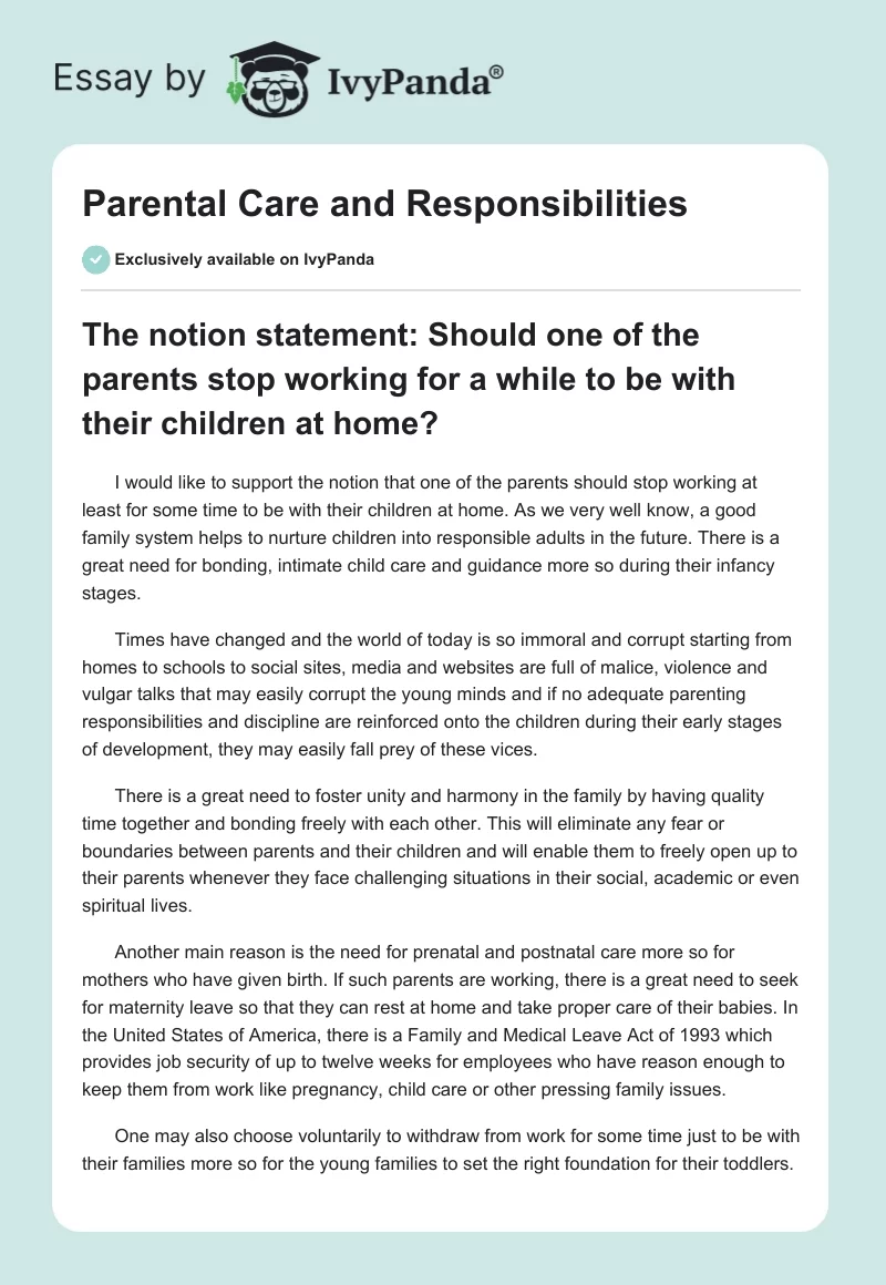 Parental Care and Responsibilities. Page 1