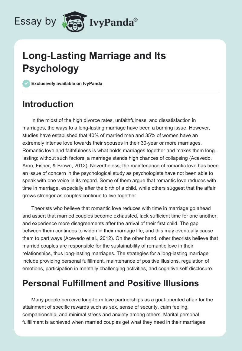 Long-Lasting Marriage and Its Psychology. Page 1