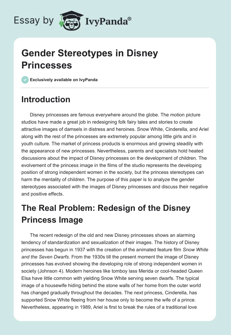 Gender Stereotypes in Disney Princesses. Page 1
