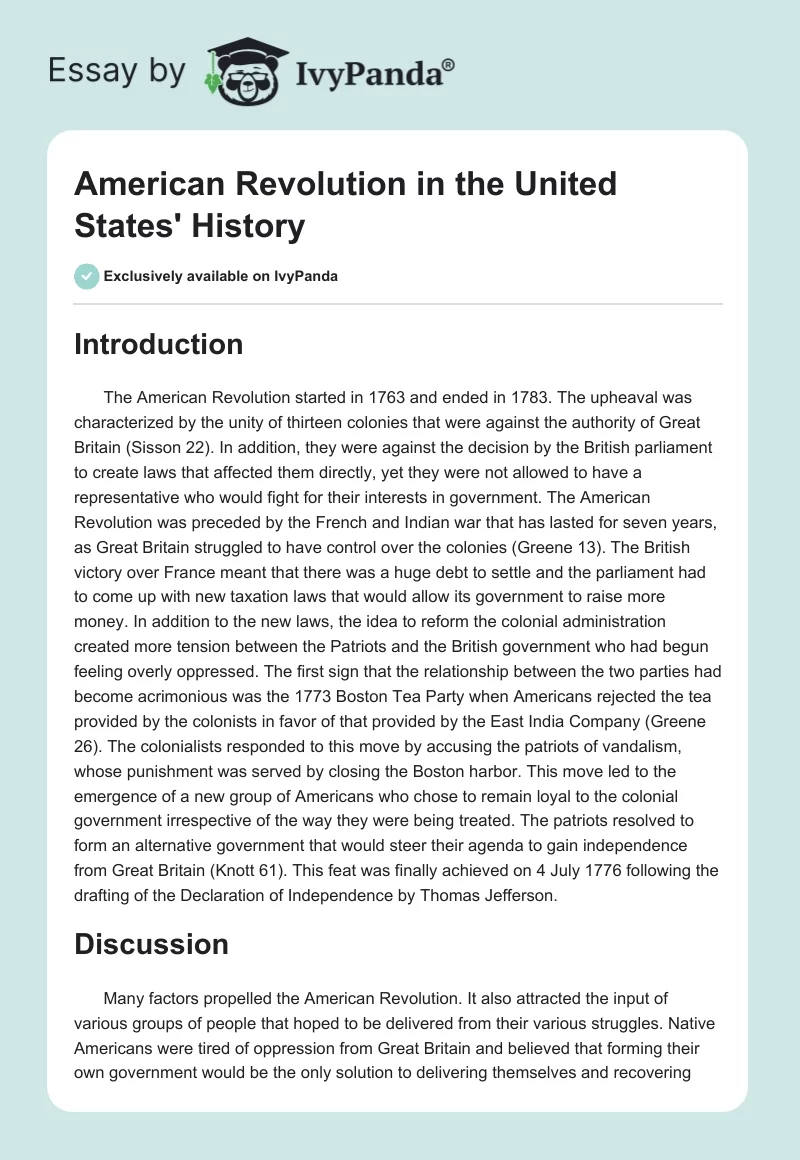 American Revolution in the United States' History. Page 1