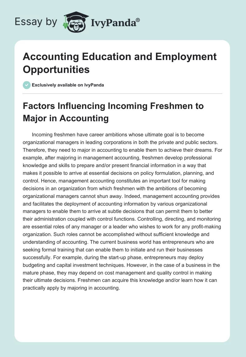 Accounting Education and Employment Opportunities. Page 1