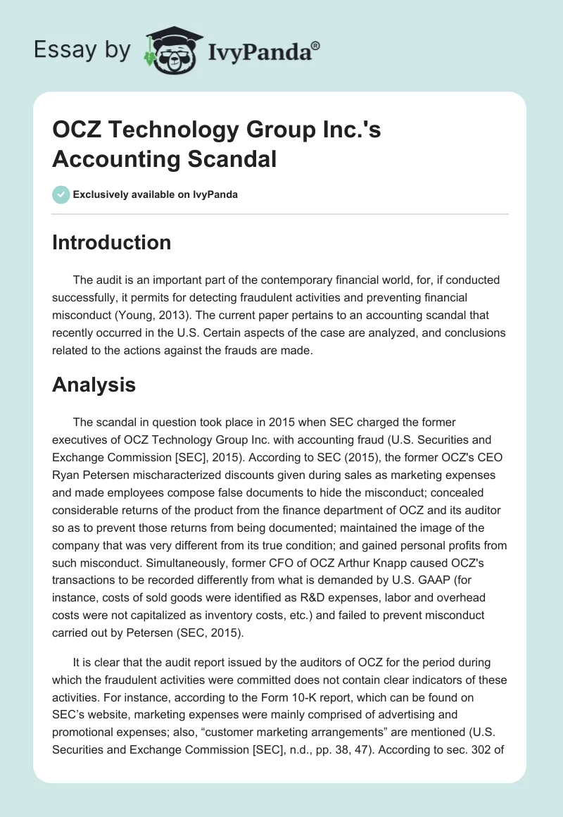 OCZ Technology Group Inc.'s Accounting Scandal. Page 1