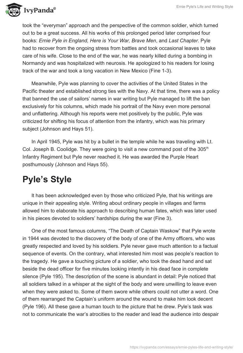 Ernie Pyle's Life and Writing Style. Page 2