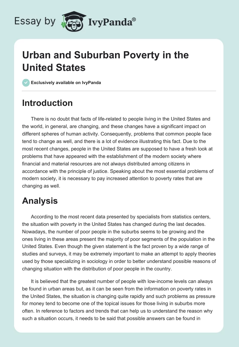 Urban and Suburban Poverty in the United States. Page 1