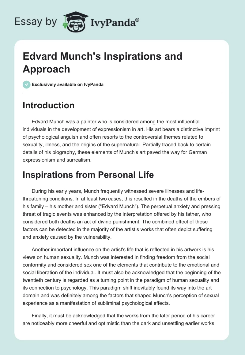 Edvard Munch's Inspirations and Approach. Page 1