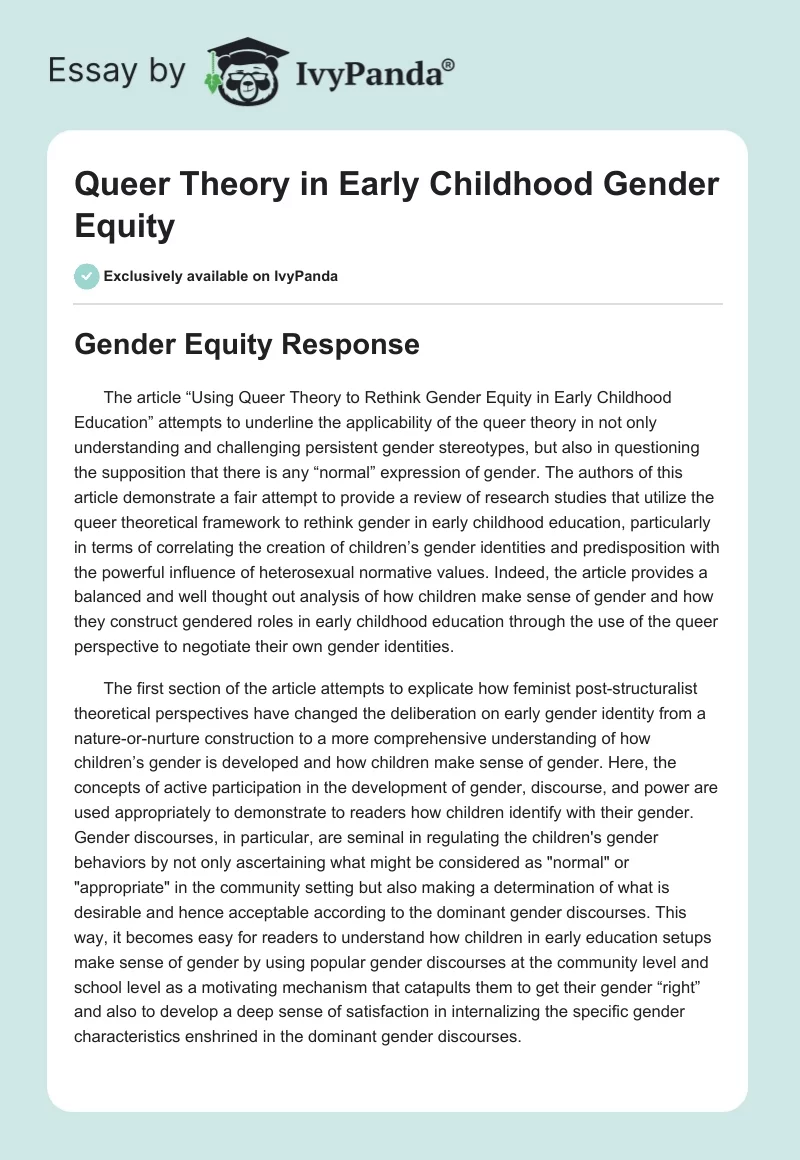 Queer Theory in Early Childhood Gender Equity. Page 1