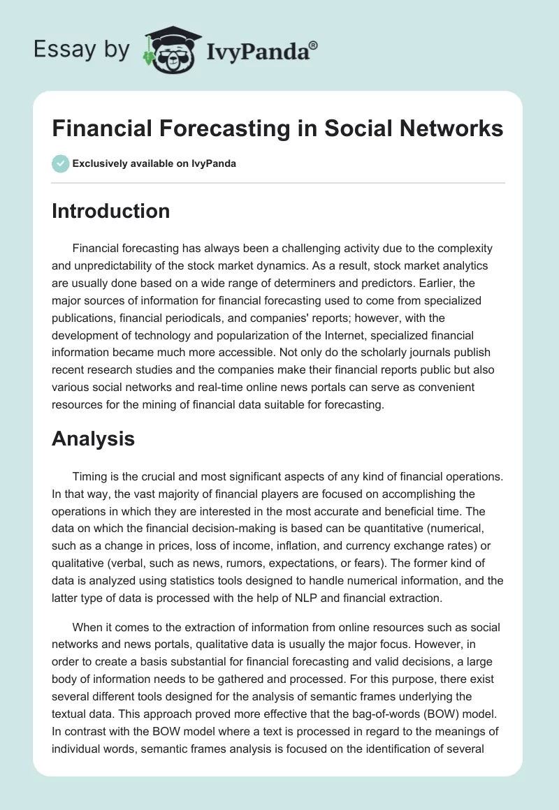 Financial Forecasting in Social Networks. Page 1