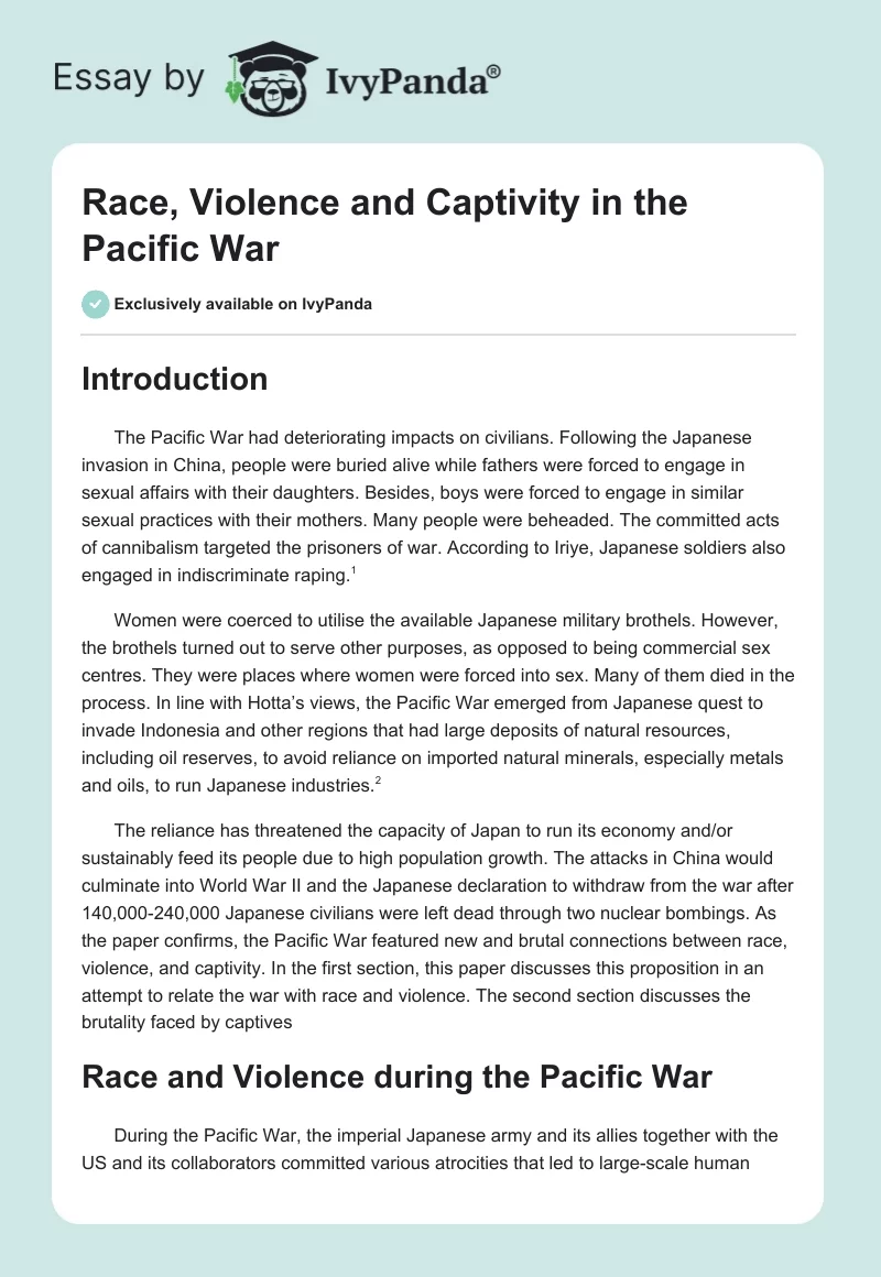 Race, Violence and Captivity in the Pacific War. Page 1