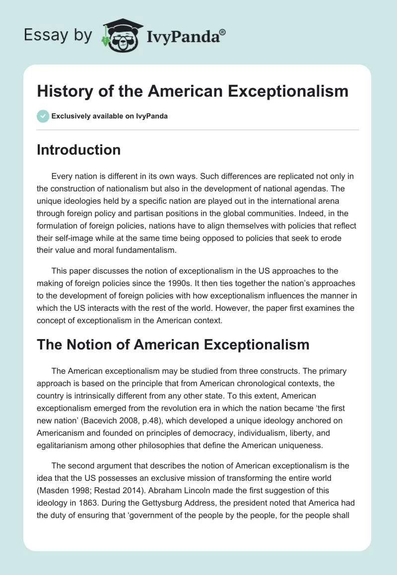 History of the American Exceptionalism. Page 1