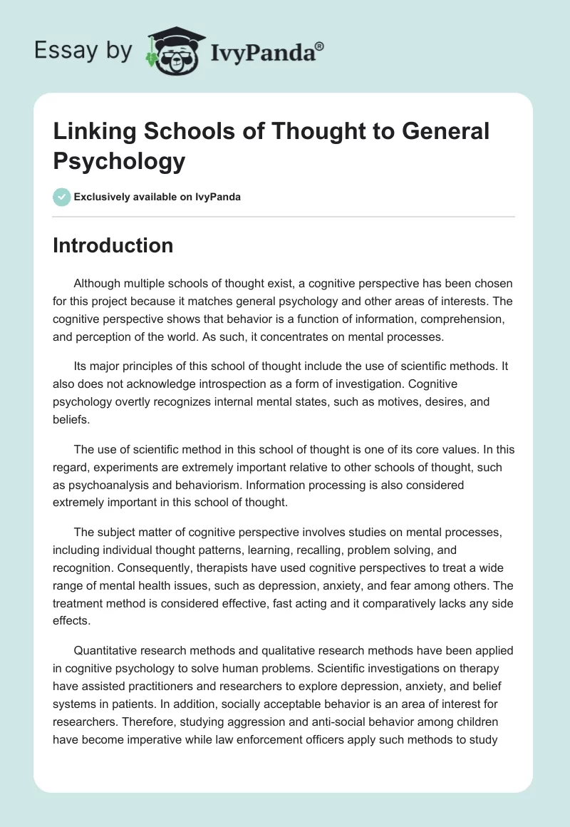 Linking Schools of Thought to General Psychology. Page 1