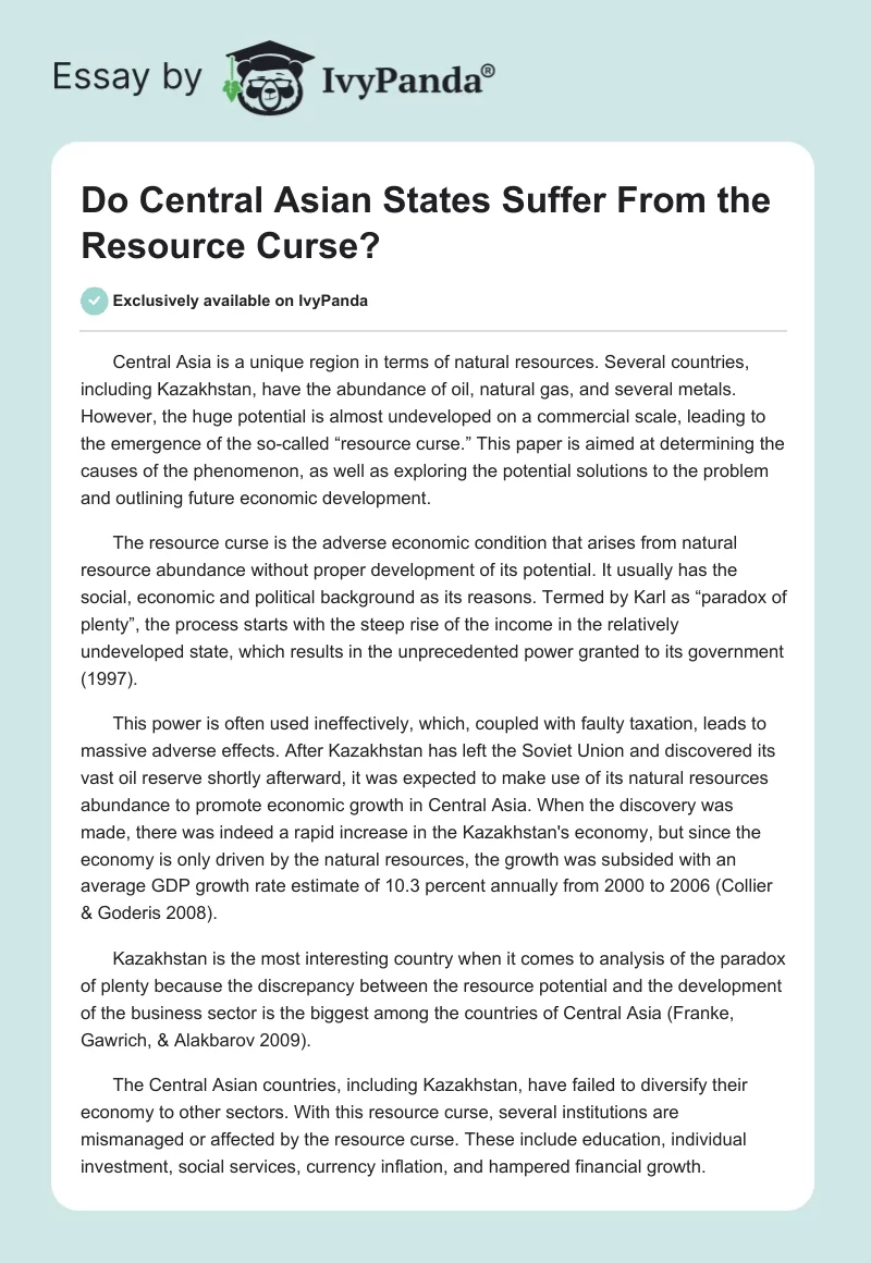 Do Central Asian States Suffer From the Resource Curse?. Page 1