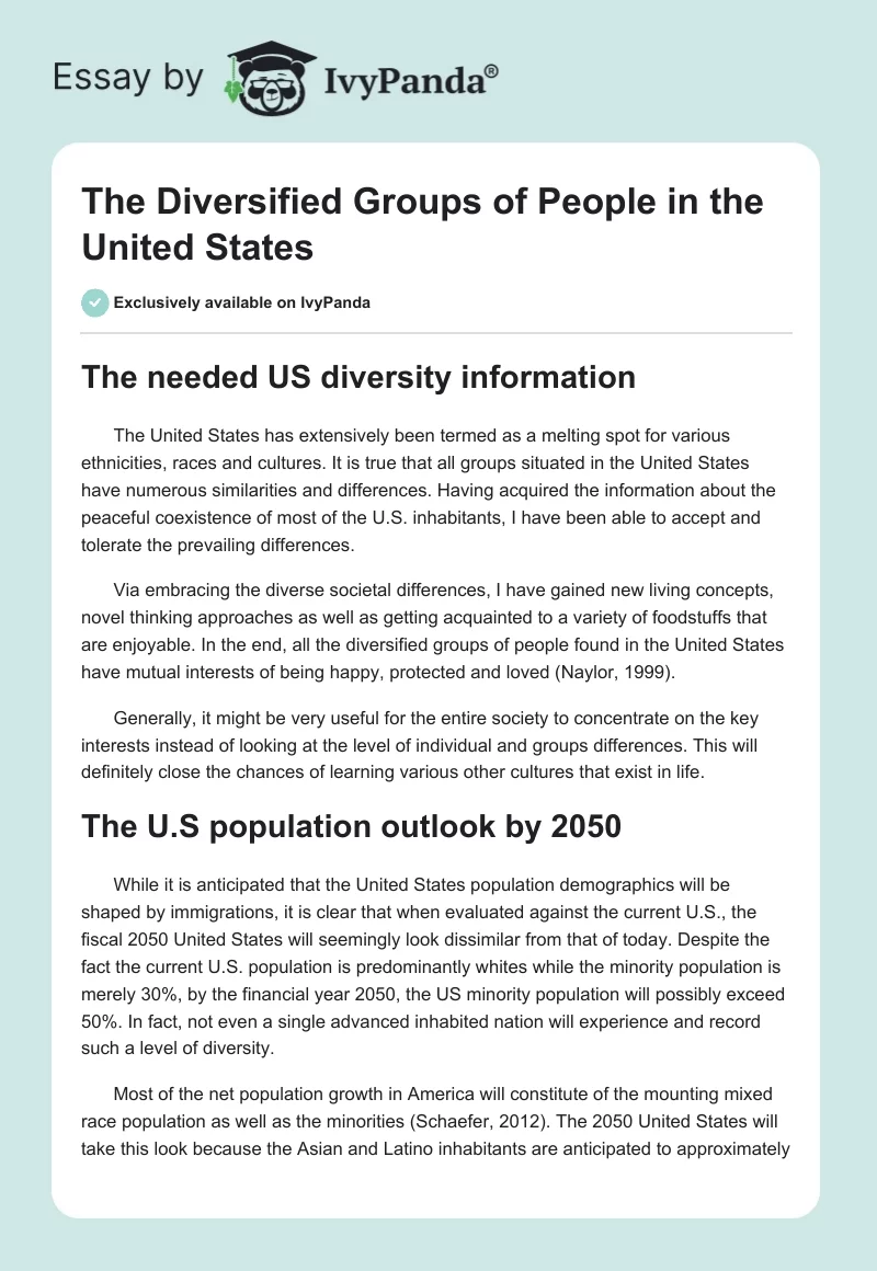 The Diversified Groups of People in the United States. Page 1