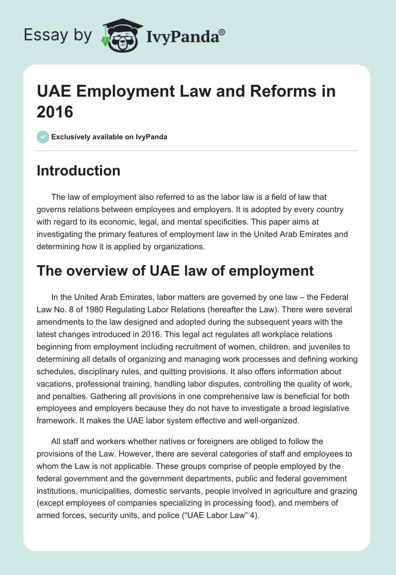 UAE Employment Law and Reforms in 2016. Page 1