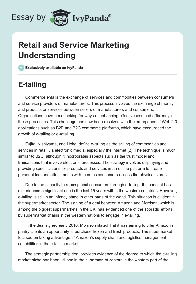 Retail and Service Marketing Understanding - 2044 Words | Report Example