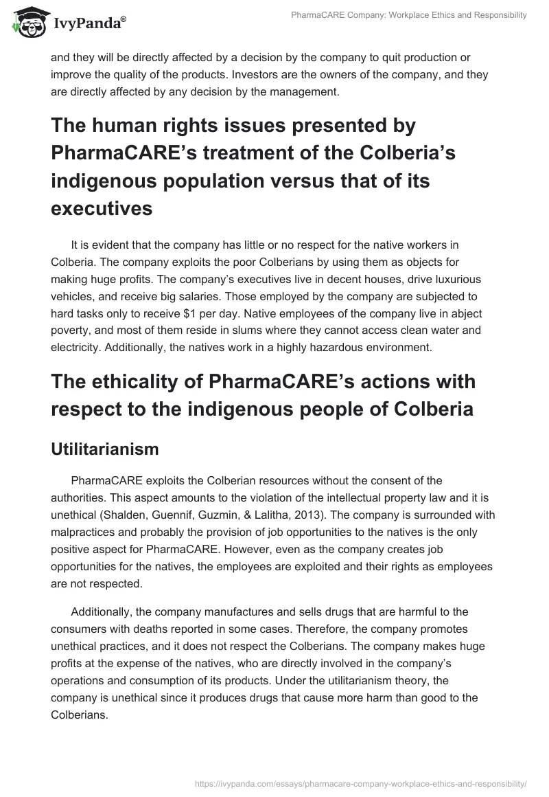 PharmaCARE Company: Workplace Ethics and Responsibility. Page 2