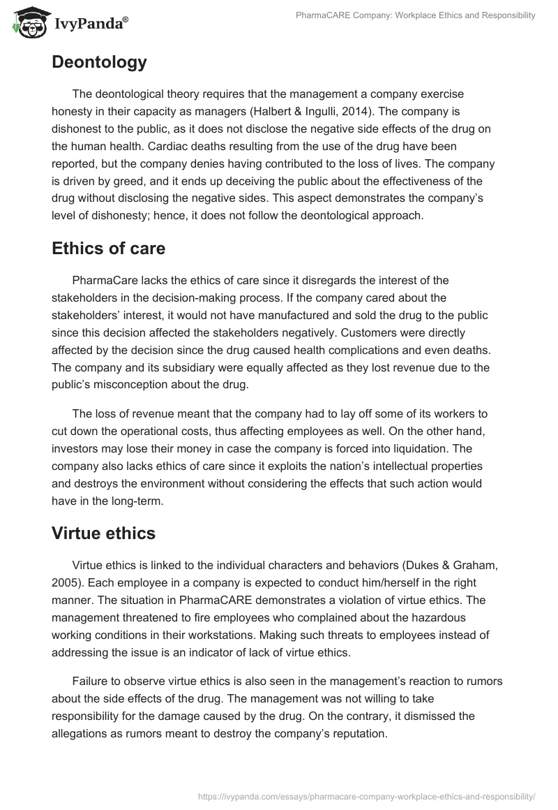 PharmaCARE Company: Workplace Ethics and Responsibility. Page 3