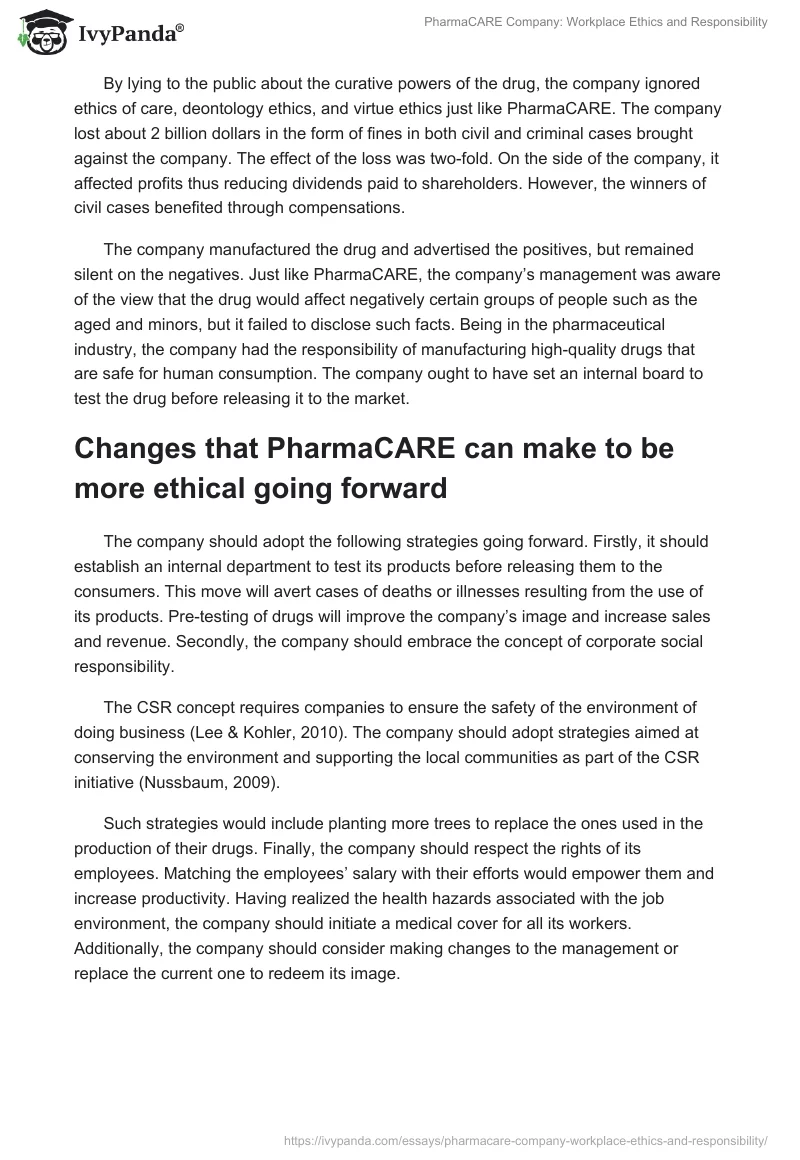 PharmaCARE Company: Workplace Ethics and Responsibility. Page 5