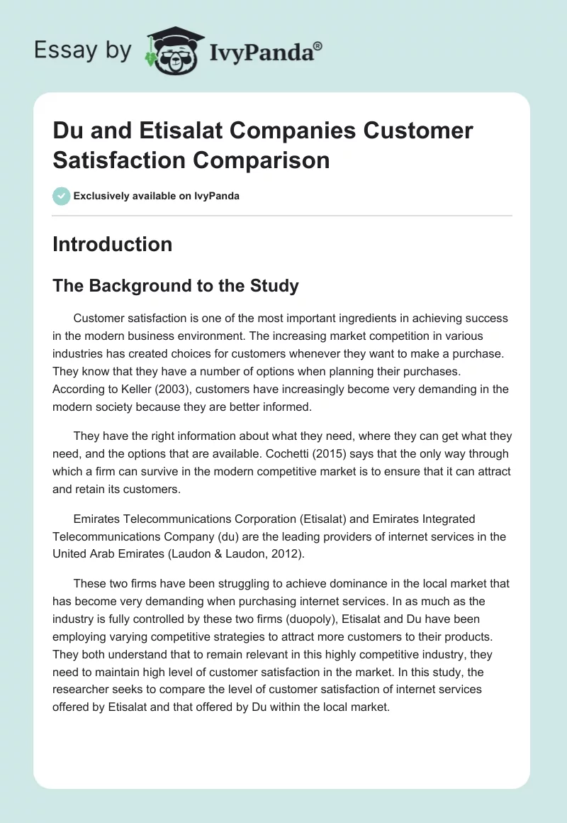 Du and Etisalat Companies Customer Satisfaction Comparison. Page 1