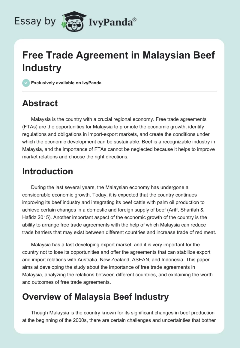 Free Trade Agreement in Malaysian Beef Industry. Page 1