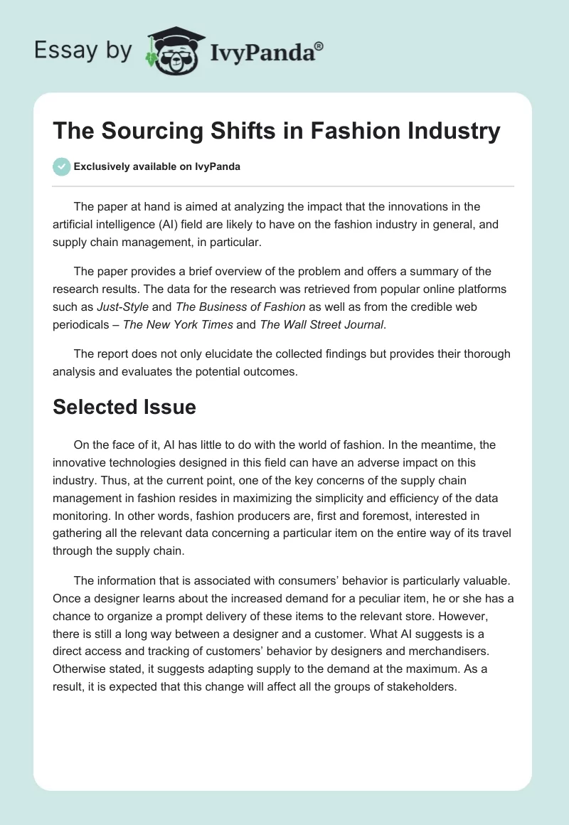 The Sourcing Shifts in Fashion Industry. Page 1