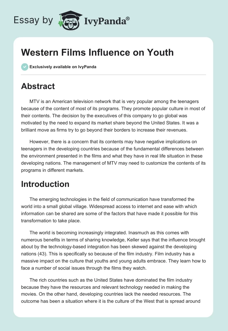 Western Films Influence on Youth. Page 1