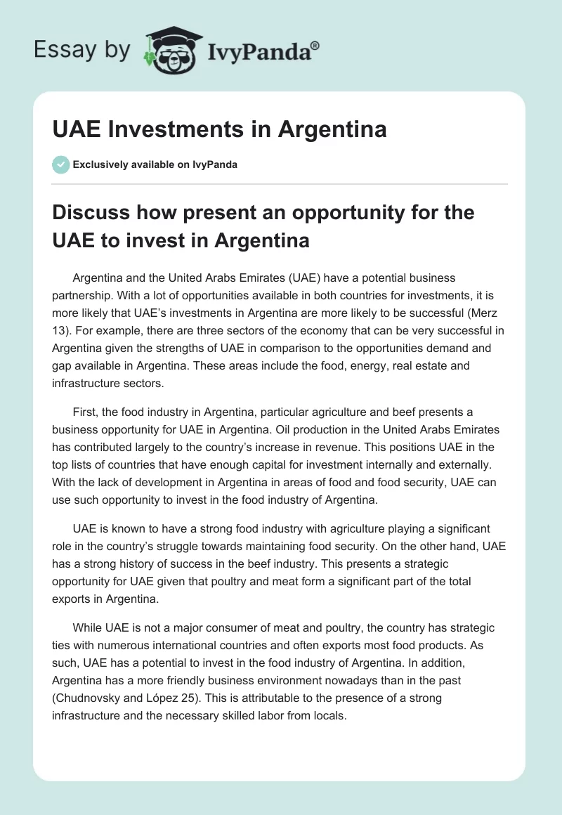 UAE Investments in Argentina. Page 1