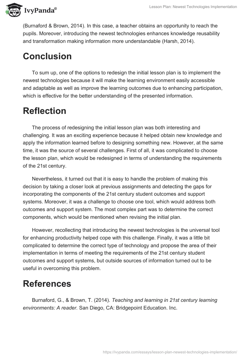Lesson Plan: Newest Technologies Implementation. Page 2