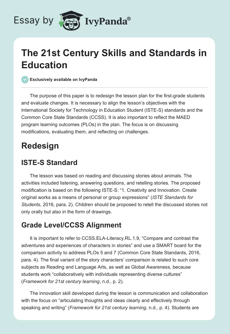 The 21st Century Skills and Standards in Education. Page 1