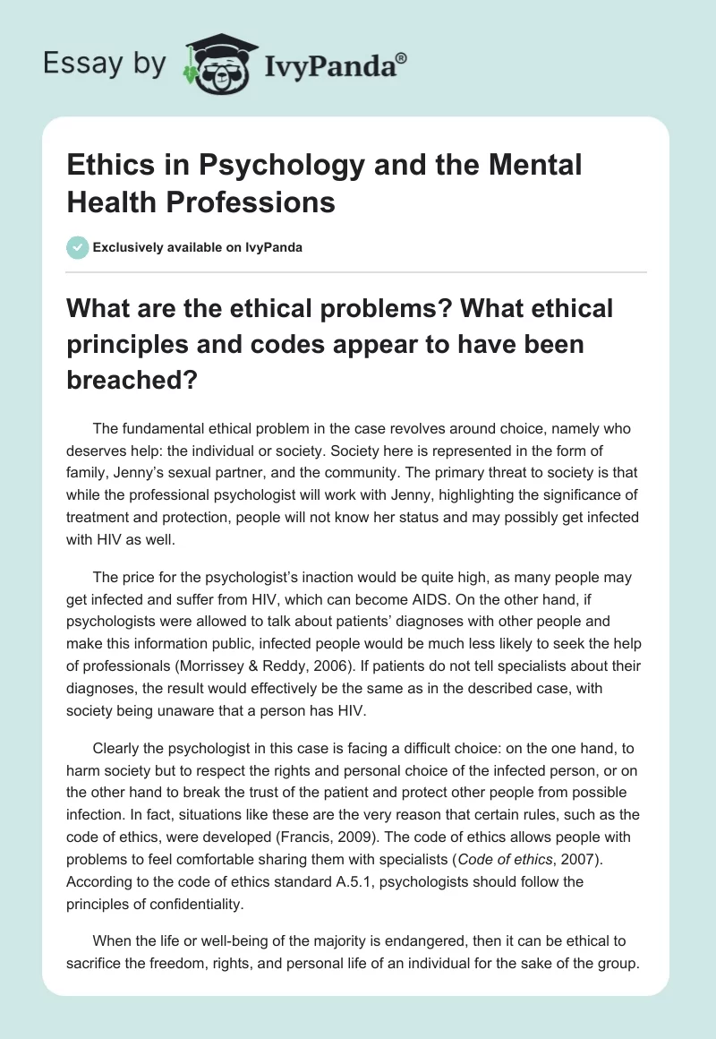 Ethics in Psychology and the Mental Health Professions. Page 1